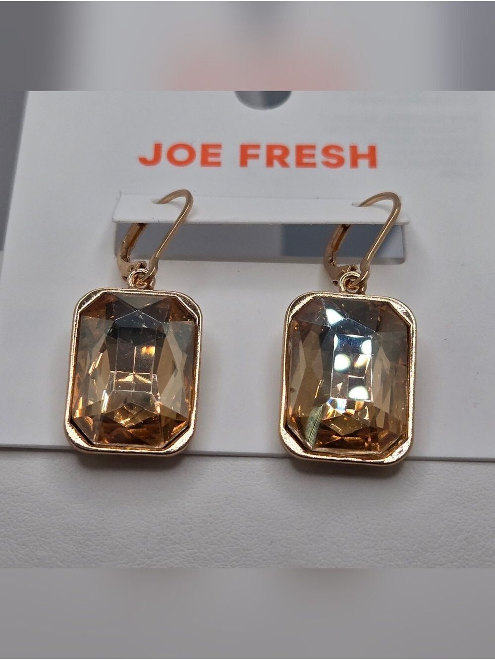 ✨2/$10✨ Champagne Crystal Drop Earrings Rectangular 1.5" Sparkly Gold Tone